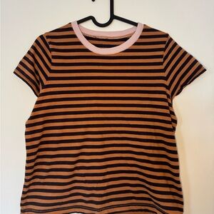 Madewell Black & Brown Striped Short-Sleeve Tee with Pink Neckband